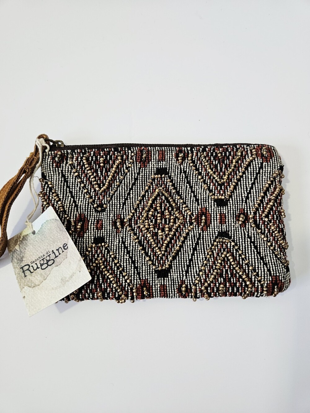 NWT Ruggine Boho Beaded Clutch Bag 8"x5" Western Wristlet